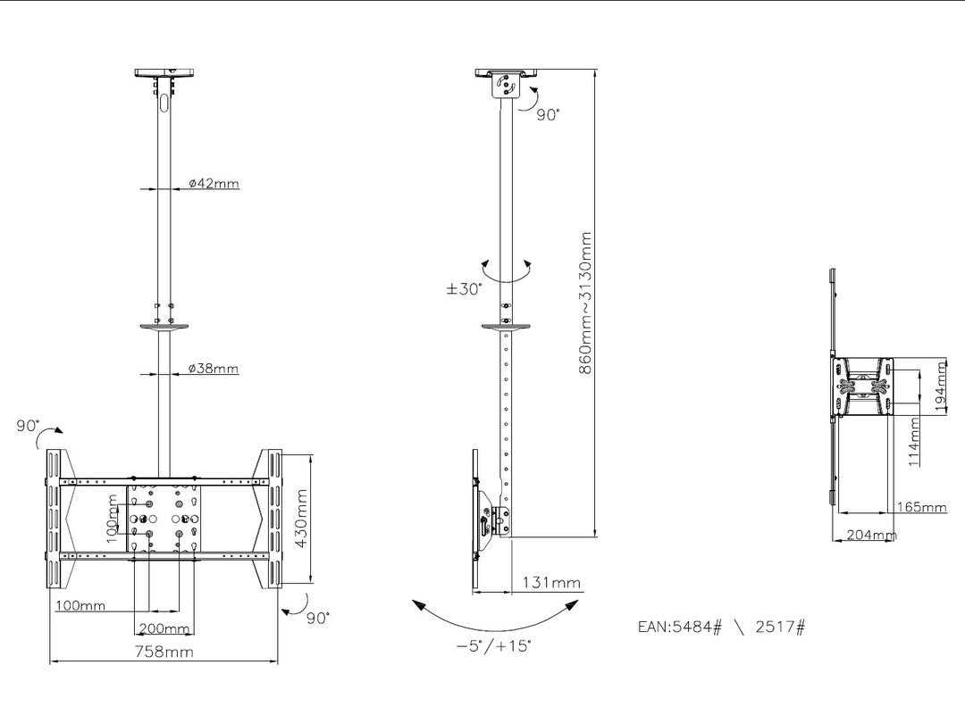 Multibrackets M Public Ceilingmount Large Single Black 3000