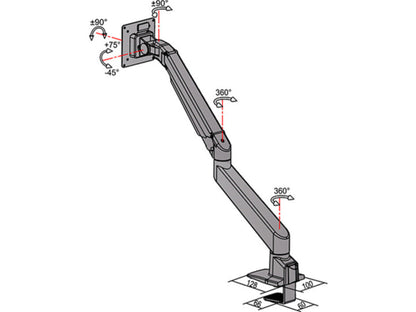 Multibrackets M VESA Gas Lift Arm Single Silver w. Duo Crossbar