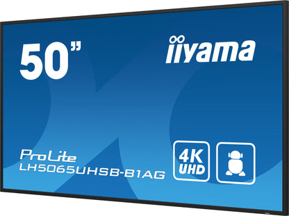 iiyama LH5065UHSB-B1AG Signage Display Digital signage flat panel 125.7 cm (49.5") LCD Wi-Fi 800 cd/m² 4K Ultra HD Black Built-in processor Android 11 24/7