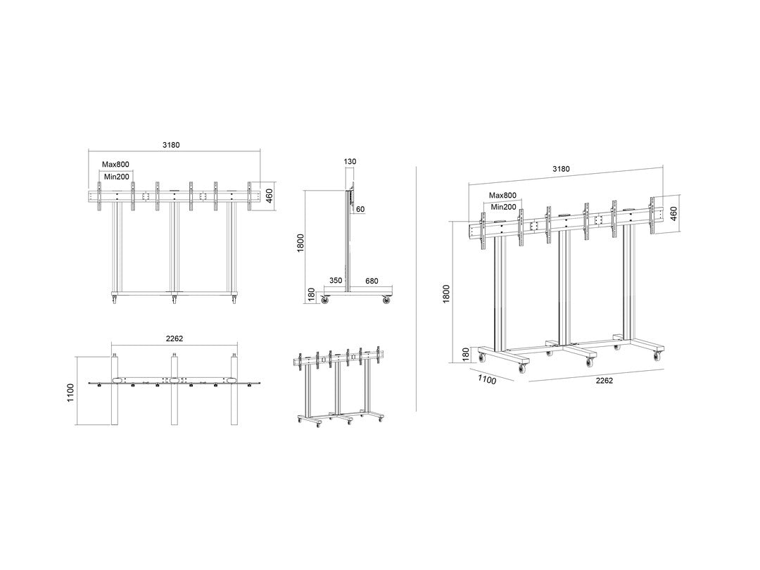 Multibrackets M Public Video Wall Stand 3-screens 40-55" Black