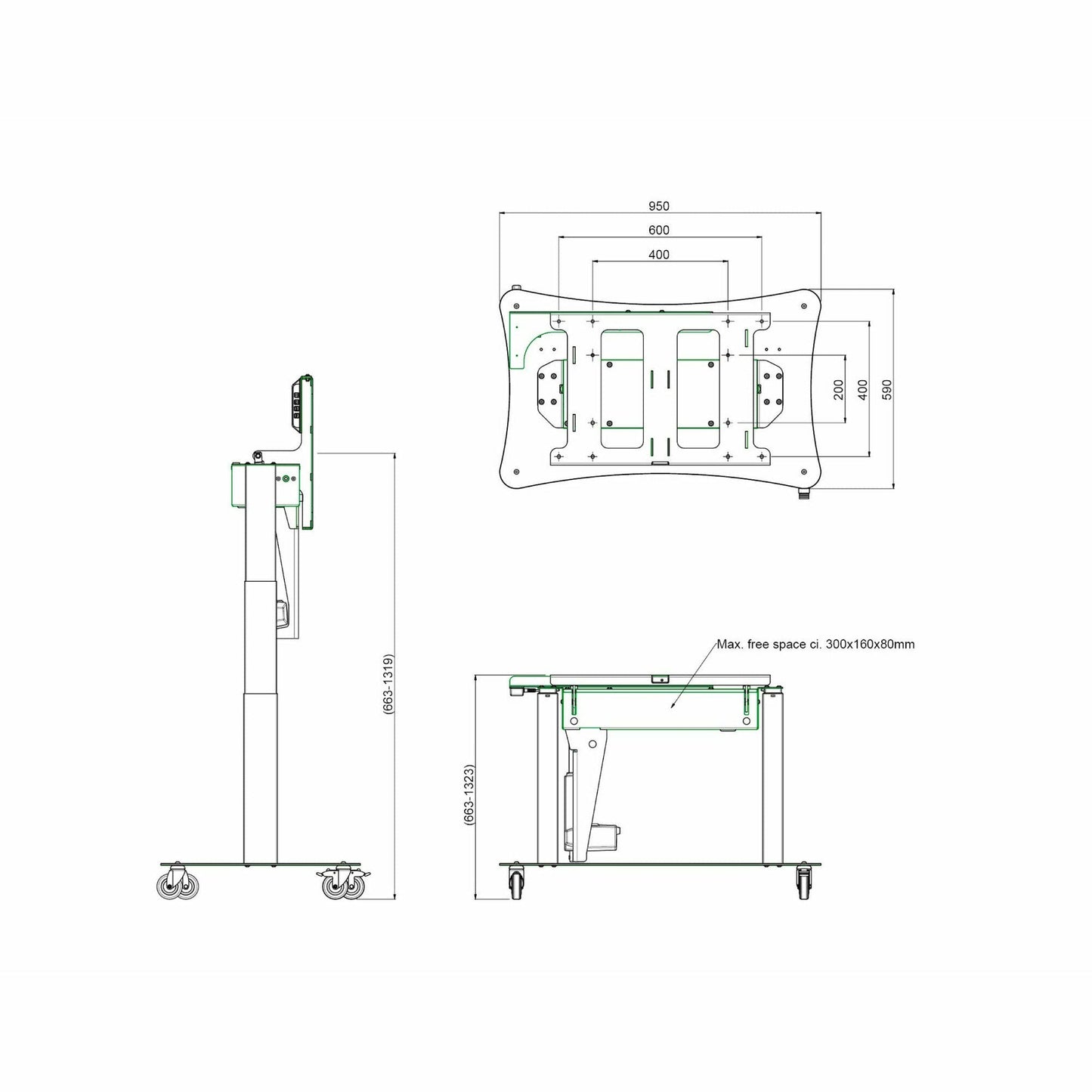 iiyama Tip & Touch stand (motorized tip function) Height adjustment = 660-1320 mm