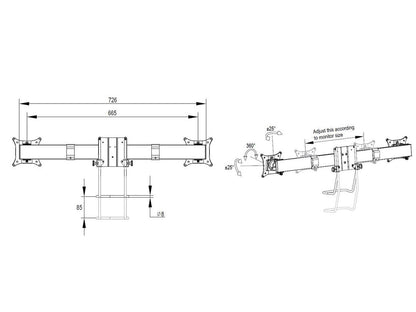 Multibrackets M VESA Gas Lift Arm Single Silver w. Duo Crossbar