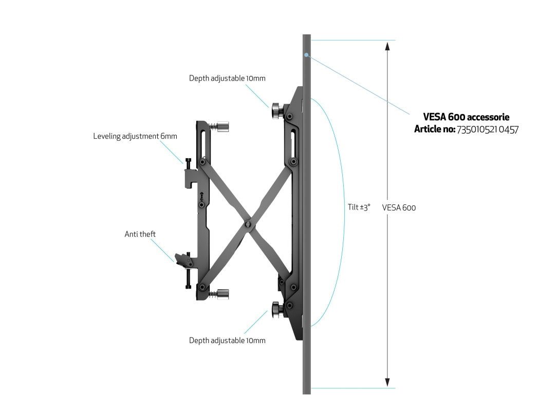 Multibrackets M Wallmount Pro MBW3x3U Push In Pop Out Black