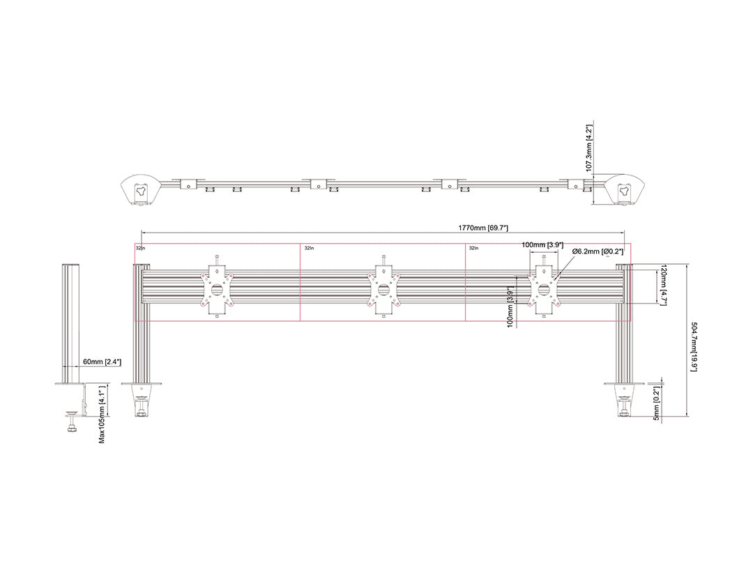 Multibrackets M Deskmount Column Pro 3x1 MBDM3x1U