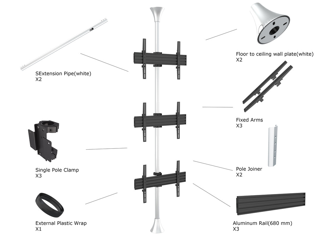 Multibrackets M Floor to Ceiling Mount Pro MBFC3U Chrome