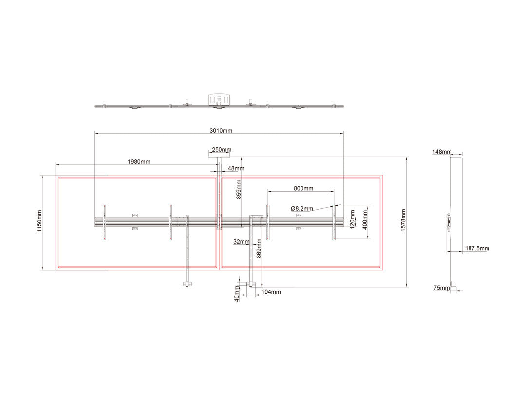 Multibrackets M Pro Series - Side by Side with brackets 90"