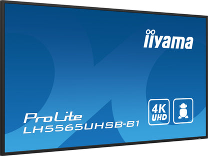 iiyama LH5565UHSB-B1 Signage Display Kiosk design 138.7 cm (54.6") LED Wi-Fi 800 cd/m² 4K Ultra HD Black Built-in processor Android 11 24/7