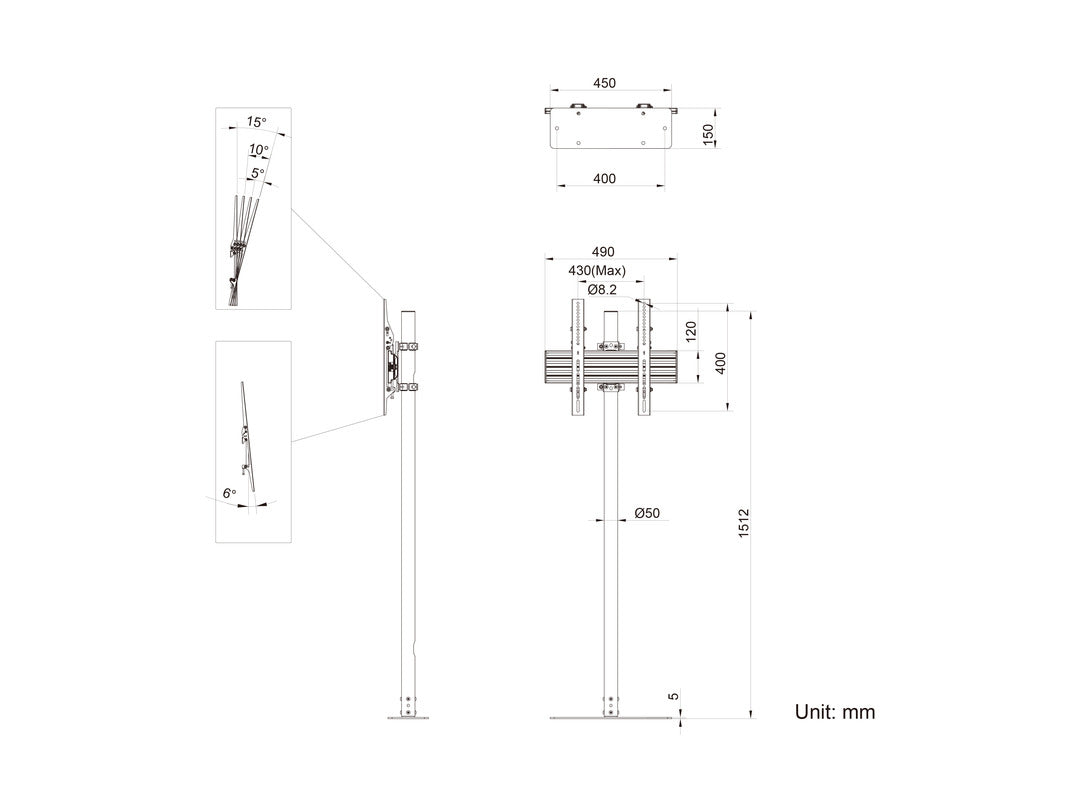 Multibrackets M Single Pole Floormount Pro 32"-65"