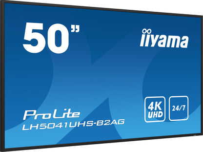 iiyama LH5041UHS-B2AG Signage Display Digital signage flat panel 127 cm (50") LCD 500 cd/m² 4K Ultra HD Black 24/7