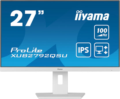 iiyama ProLite XUB2792QSU-W6 27” WQHD IPS technology panel with USB hub and 100Hz refresh rate and 150mm height adjustable stand