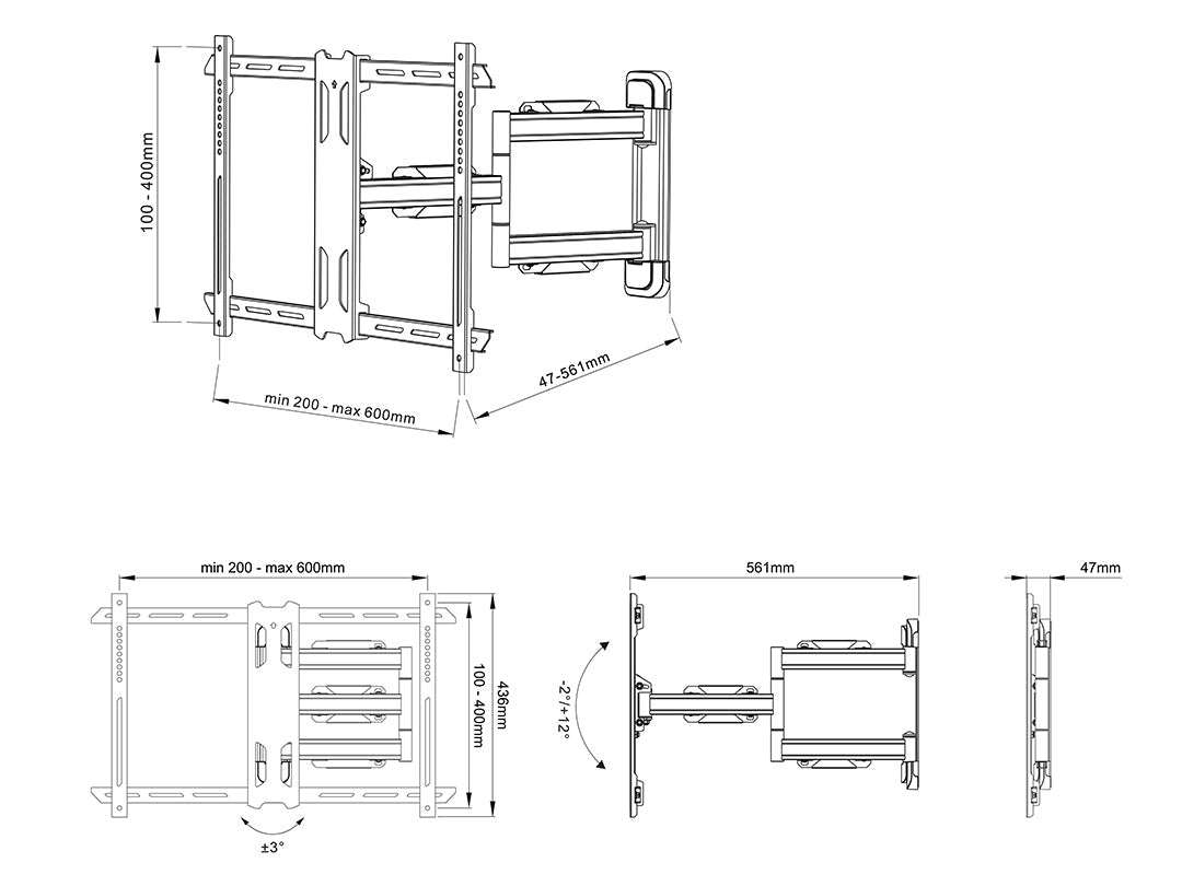 Multibrackets M Universal Flexarm Pro 40kg HD Single Black