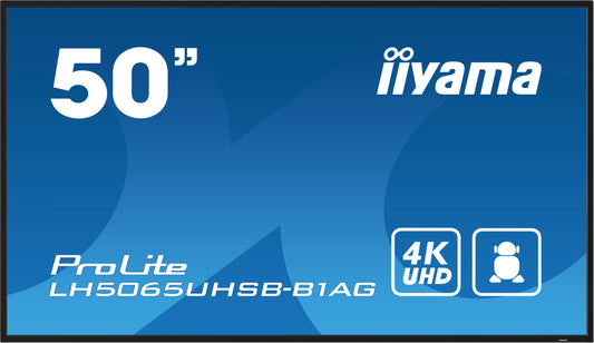 iiyama LH5065UHSB-B1AG Signage Display Digital signage flat panel 125.7 cm (49.5") LCD Wi-Fi 800 cd/m² 4K Ultra HD Black Built-in processor Android 11 24/7