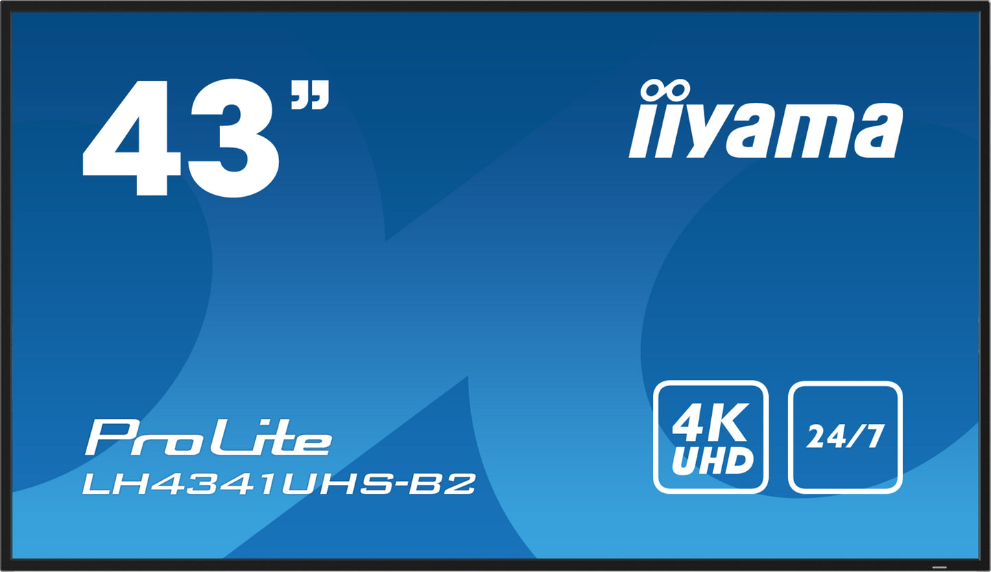 iiyama ProLite LH4341UHS-B2 43" Professional Digital Signage display with 4K UHD resolution and 24/7 operating time