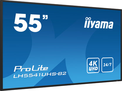 iiyama ProLite LH5541UHS-B2 55" Professional Digital Signage display with 4K UHD resolution and 24/7 operating time