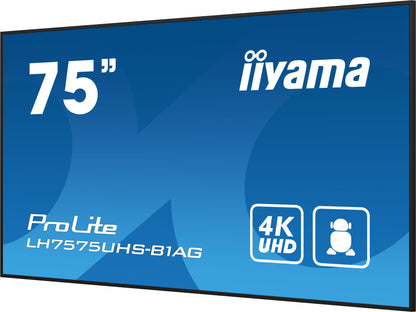 iiyama ProLite LH7575UHS-B1AG 75" 4K UHD 24/7 Display with Android OS, FailOver and Intel SDM slot