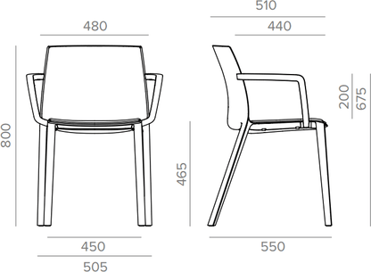 Formetiq B/SCPAF-E4-8033 Palermo 4-Leg Chair with Integrated Arms & Upholstered Seat Pad