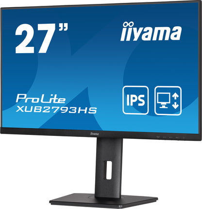 iiyama ProLite XUB2793HS-B6 27" Full HD IPS monitor with edge-to-edge design, for multi-monitor setups with height adjustable stand