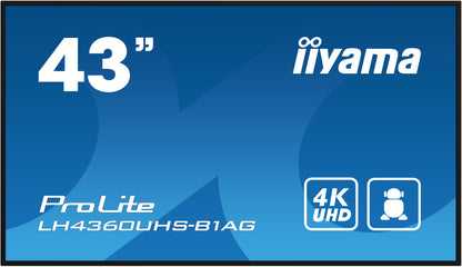 iiyama ProLite LH4360UHS-B1AG 43" 4K UHD professional digital signage display with advanced control and connectivity options