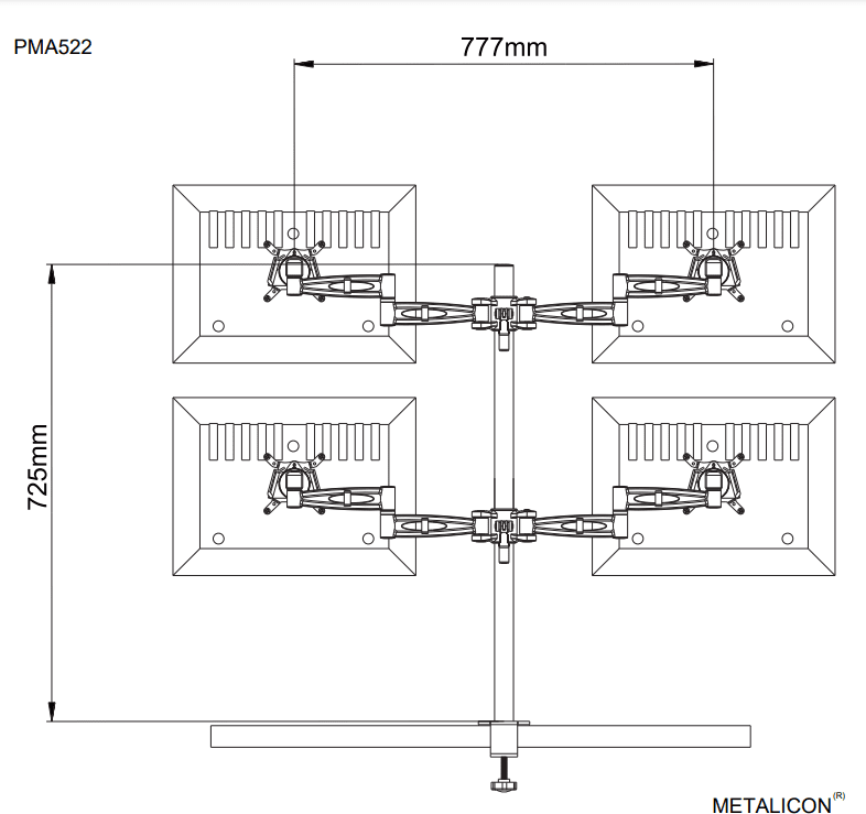 Metalicon Kardo Pole Mounted Monitor Arm For Quad (4) Screens