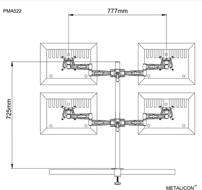 Metalicon Kardo Pole Mounted Monitor Arm For Quad (4) Screens