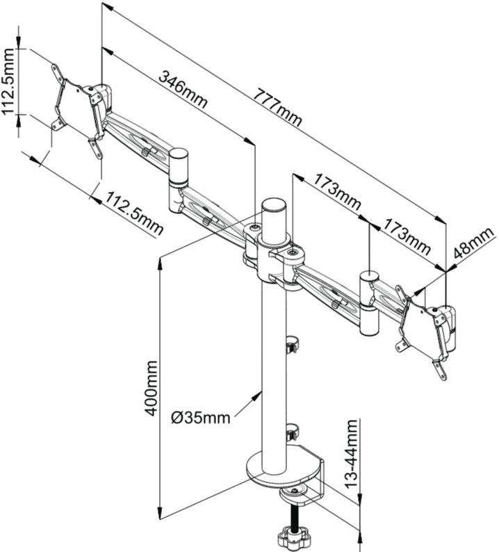 Metalicon Kardo Pole Mounted Monitor Arm For Twin/dual (2) Screens